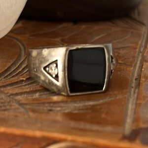 Black and Silver Signet Ring with Enamel Inlay